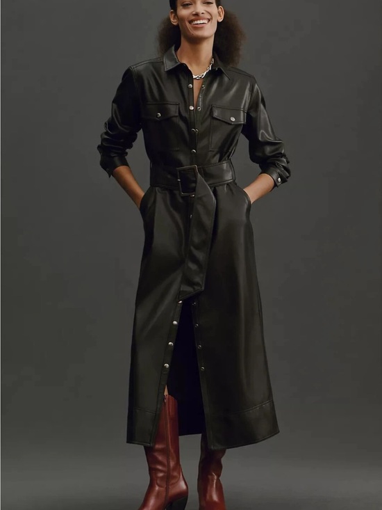 Pilcro Dresses & Skirts - Pilcro Faux Leather Midi Shirtdress